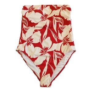 Shade & Shore Red and Cream Floral High-Rise One-Piece Swimsuit